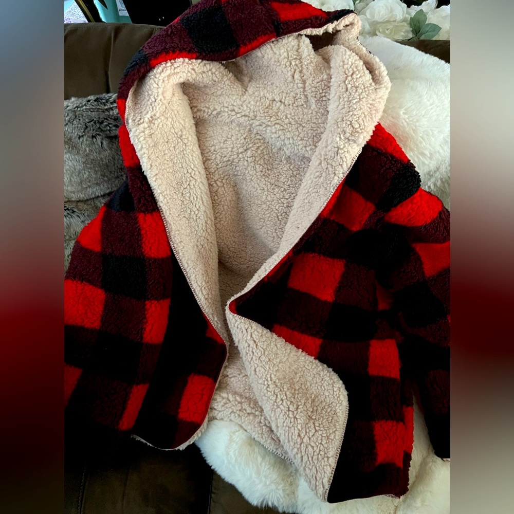 Fashion nova Red & Black brick Sherpa jacket
